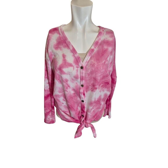 IWOLLENCE Women's Waffle Knit Tunic Top Henley Oversized Dolman High Low Pink S - Picture 2 of 9